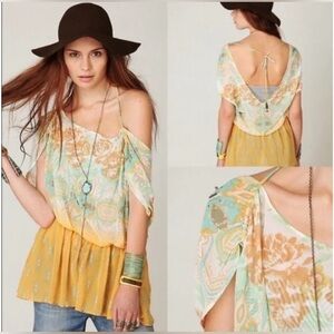 Free People Sheer Floral Low Back Boho Tunic Top S NWT $88